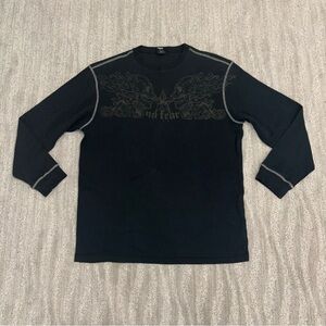 No Fear Long Sleeve Thermal Graphic Shirt Black Skull Grunge Y2K Men’s Size 2XL